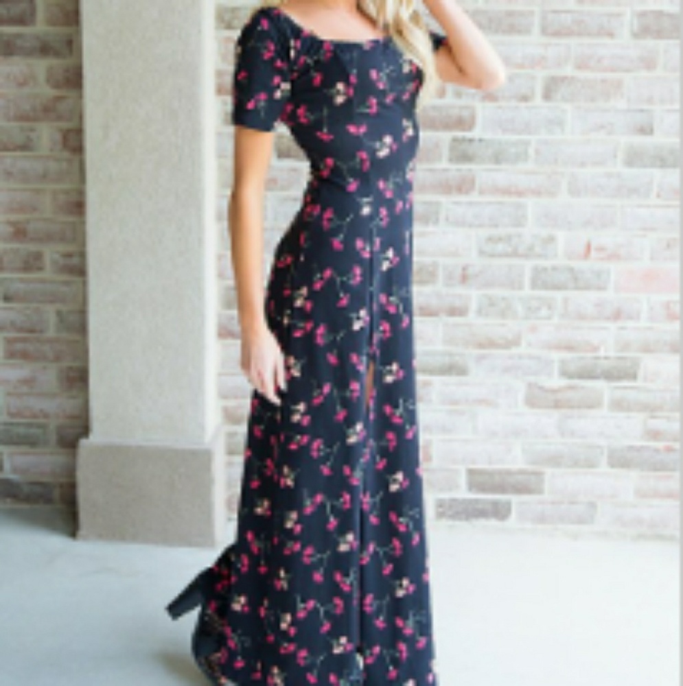 Long floral short sleeve dress